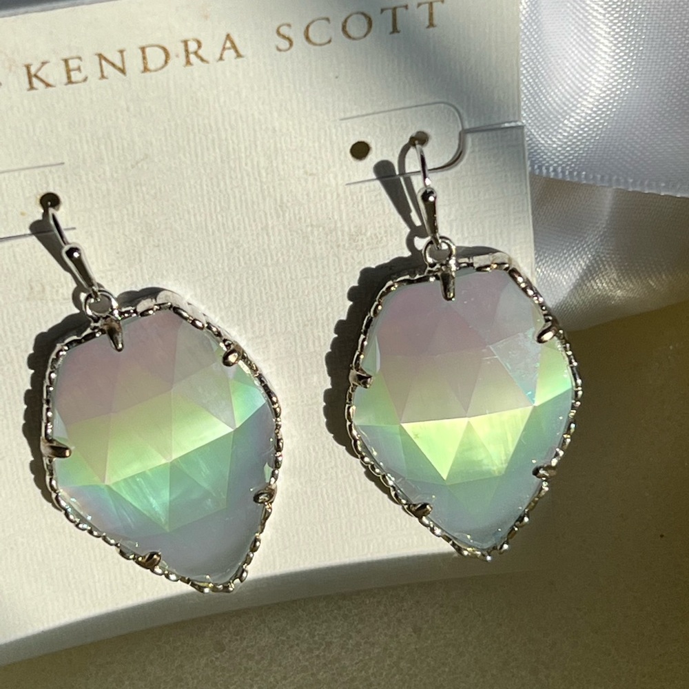 Like New RARE Kendra Scott Corley Earrings Silver &  Slate Iridescent GORGEOUS! - Picture 14 of 16